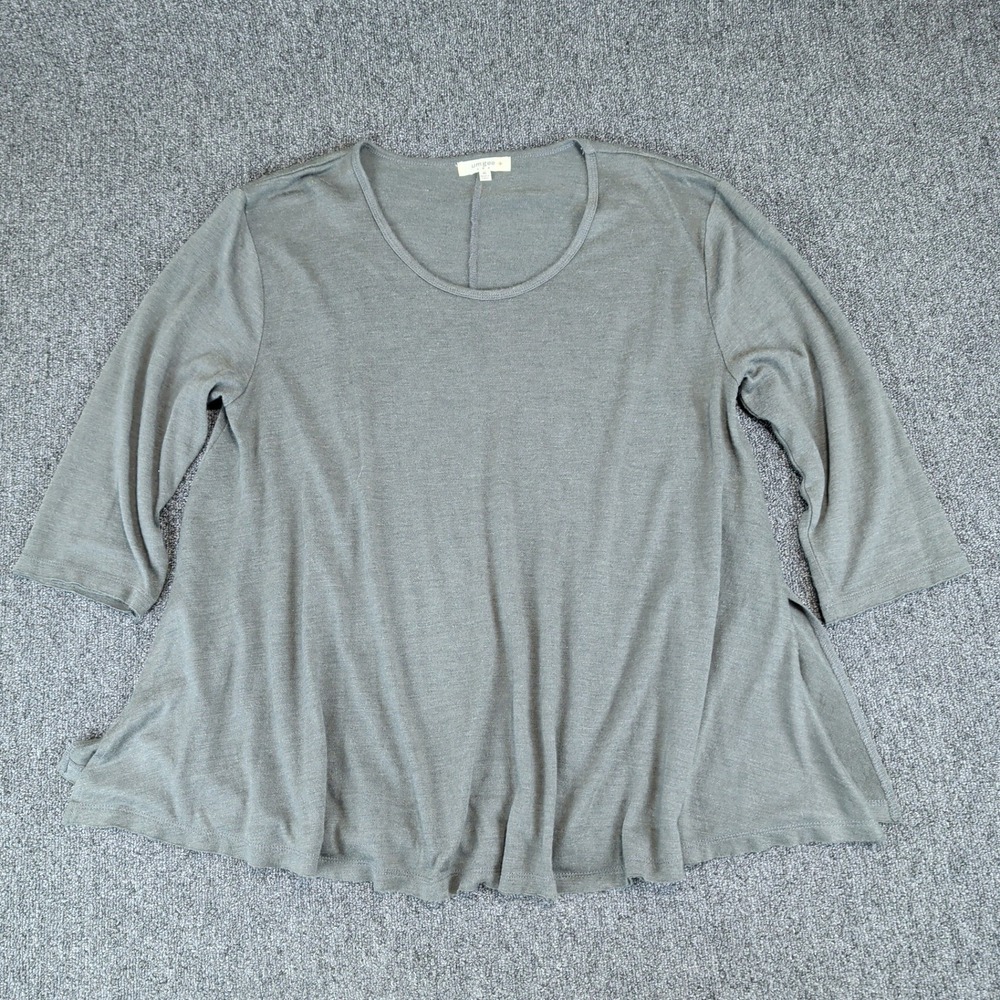 Umgee Boho Flowy 3/4 Sleeve Tunic Top Women 1XL Olive Green Cotton Blend Slit